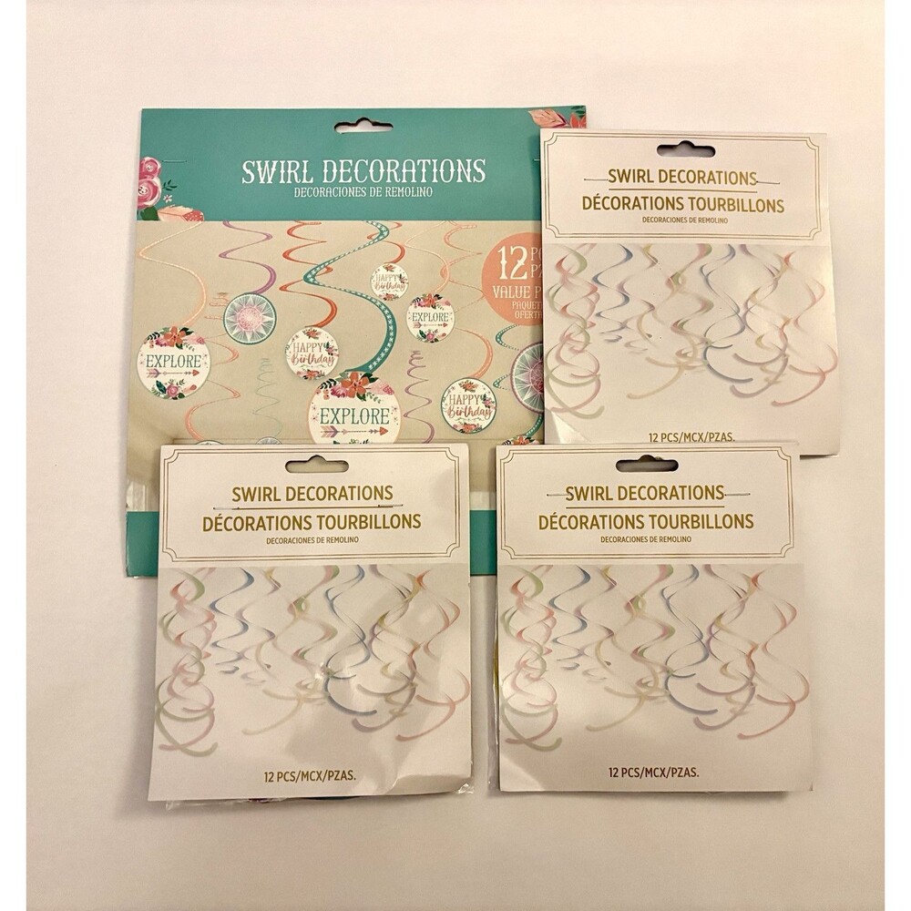 Lot of 4 Mix & Match Pastel Adventure, Travel Birthday Party Hanging Swirls